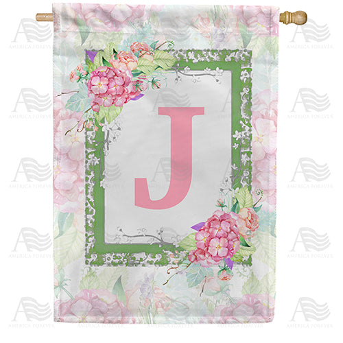 Watercolor Hydrangeas Monogram Double Sided House Flag