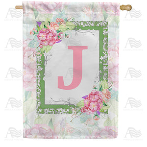 Watercolor Hydrangeas Monogram Double Sided House Flag