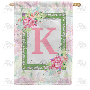Watercolor Hydrangeas Monogram Double Sided House Flag