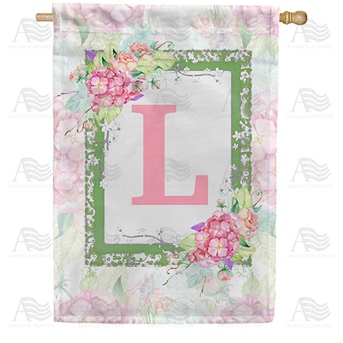 Watercolor Hydrangeas Monogram Double Sided House Flag