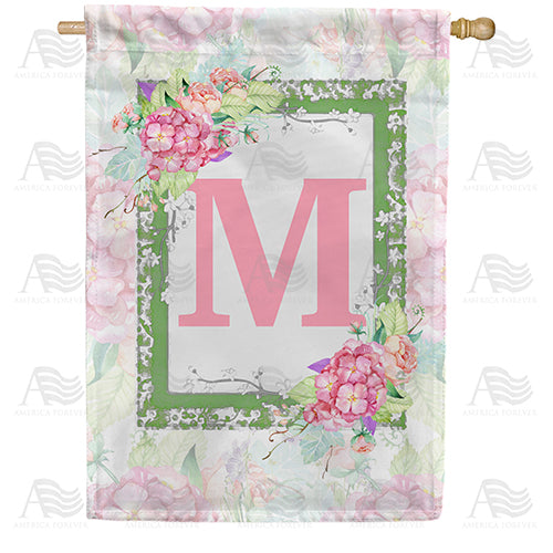 Watercolor Hydrangeas Monogram Double Sided House Flag