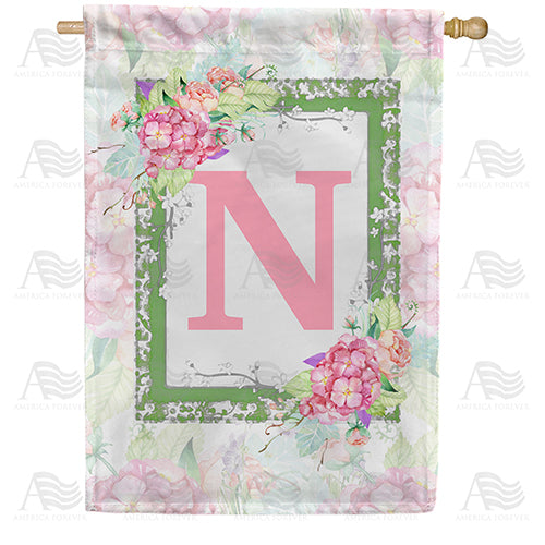 Watercolor Hydrangeas Monogram Double Sided House Flag