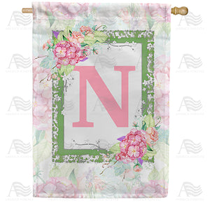 Watercolor Hydrangeas Monogram Double Sided House Flag