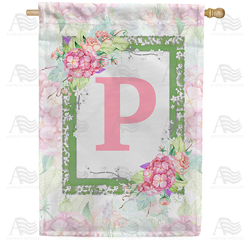 Watercolor Hydrangeas Monogram Double Sided House Flag