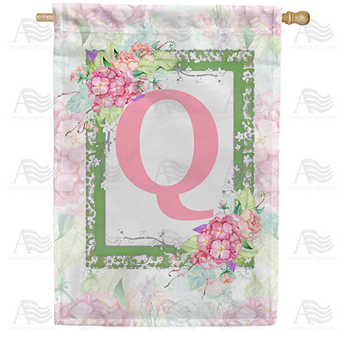 Watercolor Hydrangeas Monogram Double Sided House Flag