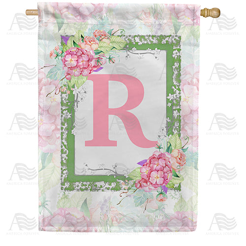 Watercolor Hydrangeas Monogram Double Sided House Flag