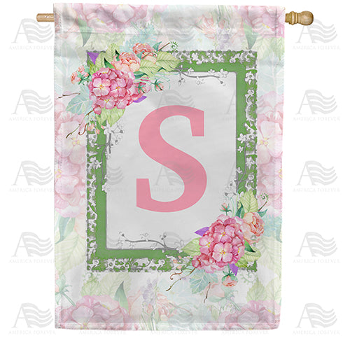 Watercolor Hydrangeas Monogram Double Sided House Flag