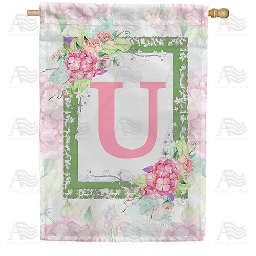 Watercolor Hydrangeas Monogram Double Sided House Flag