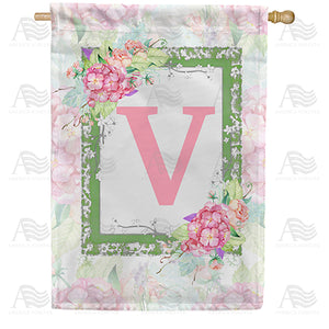 Watercolor Hydrangeas Monogram Double Sided House Flag