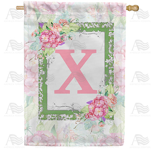Watercolor Hydrangeas Monogram Double Sided House Flag