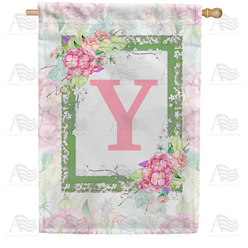 Watercolor Hydrangeas Monogram Double Sided House Flag