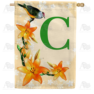 Orange Lilies Monogram Double Sided House Flag
