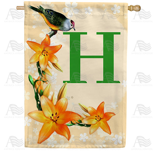 Orange Lilies Monogram Double Sided House Flag