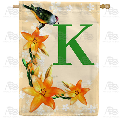 Orange Lilies Monogram Double Sided House Flag