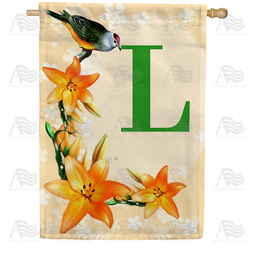 Orange Lilies Monogram Double Sided House Flag