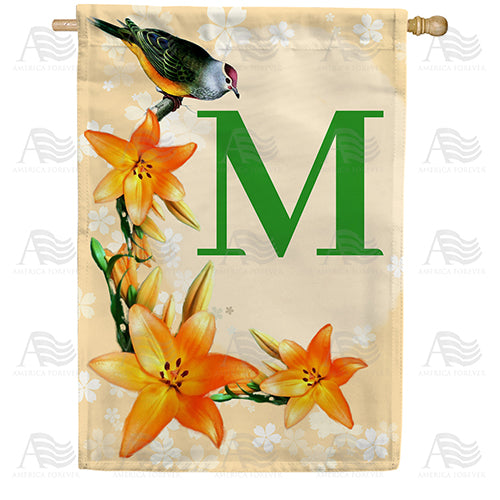 Orange Lilies Monogram Double Sided House Flag