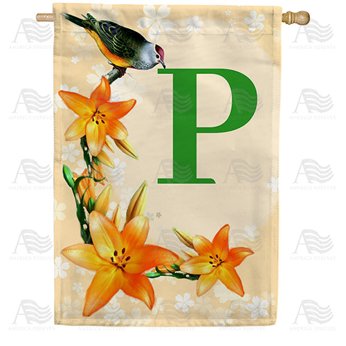 Orange Lilies Monogram Double Sided House Flag