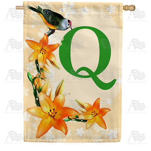 Orange Lilies Monogram Double Sided House Flag