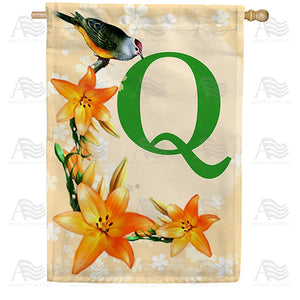 Orange Lilies Monogram Double Sided House Flag