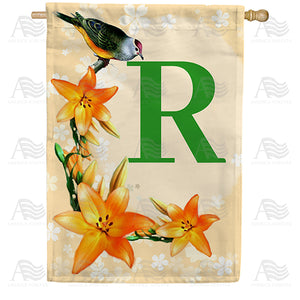 Orange Lilies Monogram Double Sided House Flag