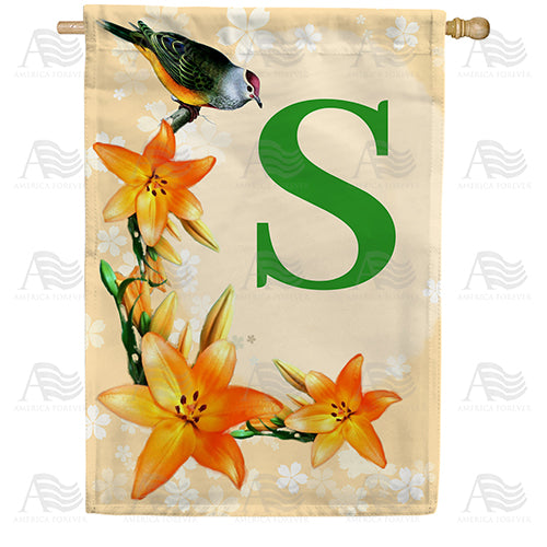 Orange Lilies Monogram Double Sided House Flag