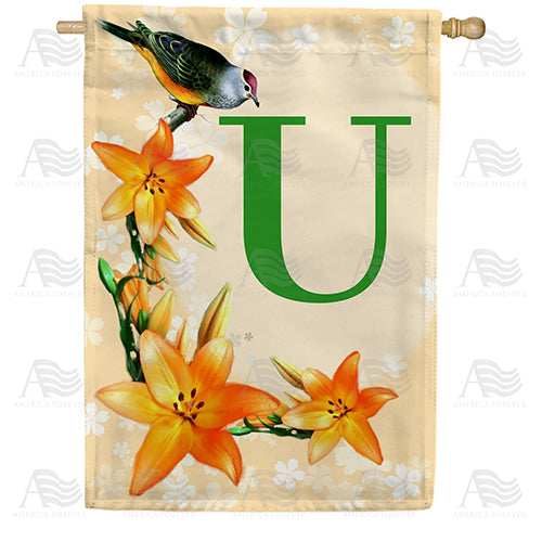 Orange Lilies Monogram Double Sided House Flag