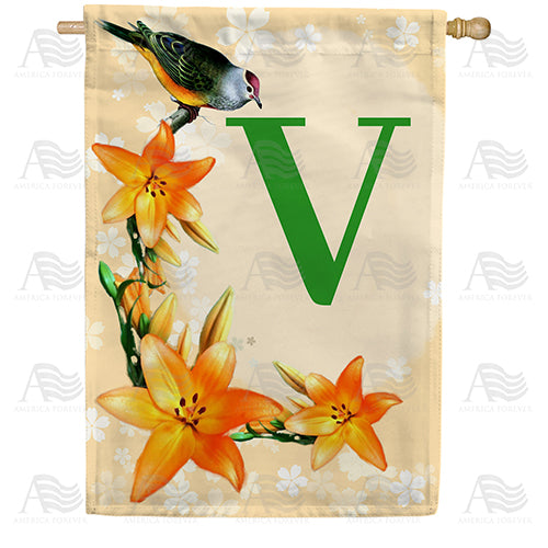 Orange Lilies Monogram Double Sided House Flag