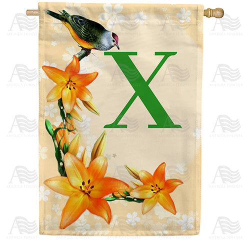 Orange Lilies Monogram Double Sided House Flag