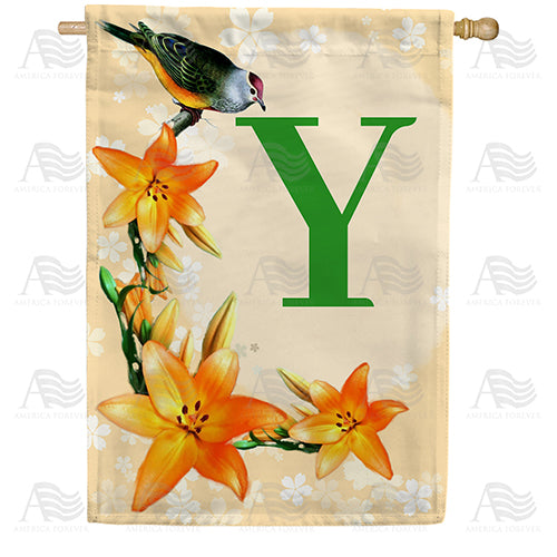 Orange Lilies Monogram Double Sided House Flag
