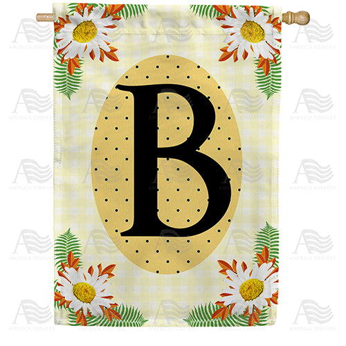 Yellow Gingham Daisies Monogram Double Sided House Flag