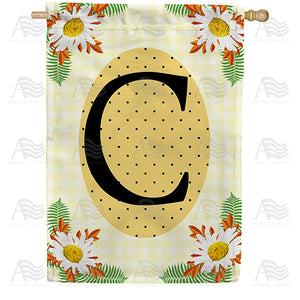 Yellow Gingham Daisies Monogram Double Sided House Flag