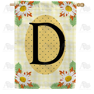 Yellow Gingham Daisies Monogram Double Sided House Flag