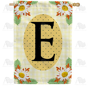Yellow Gingham Daisies Monogram Double Sided House Flag