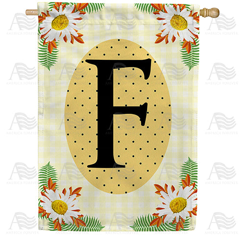 Yellow Gingham Daisies Monogram Double Sided House Flag