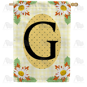 Yellow Gingham Daisies Monogram Double Sided House Flag