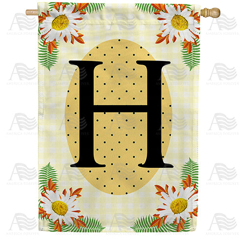 Yellow Gingham Daisies Monogram Double Sided House Flag