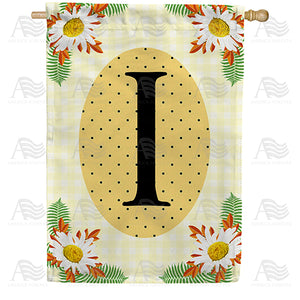 Yellow Gingham Daisies Monogram Double Sided House Flag