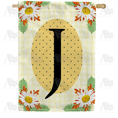Yellow Gingham Daisies Monogram Double Sided House Flag