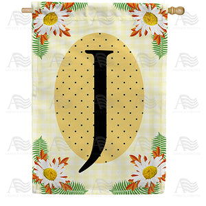 Yellow Gingham Daisies Monogram Double Sided House Flag