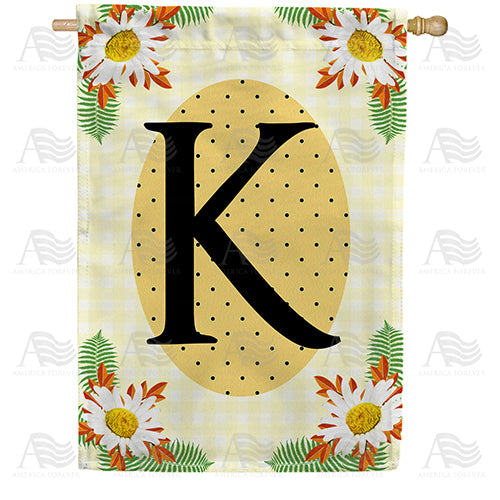 Yellow Gingham Daisies Monogram Double Sided House Flag