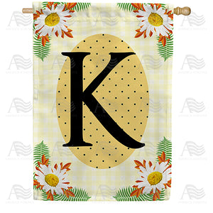 Yellow Gingham Daisies Monogram Double Sided House Flag
