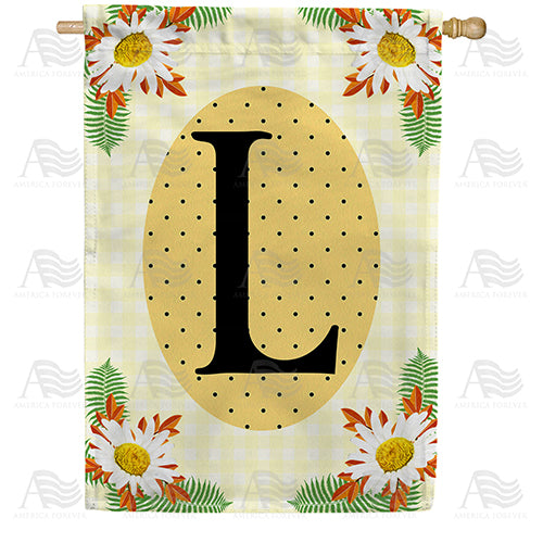 Yellow Gingham Daisies Monogram Double Sided House Flag