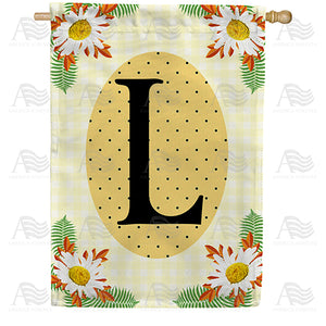 Yellow Gingham Daisies Monogram Double Sided House Flag