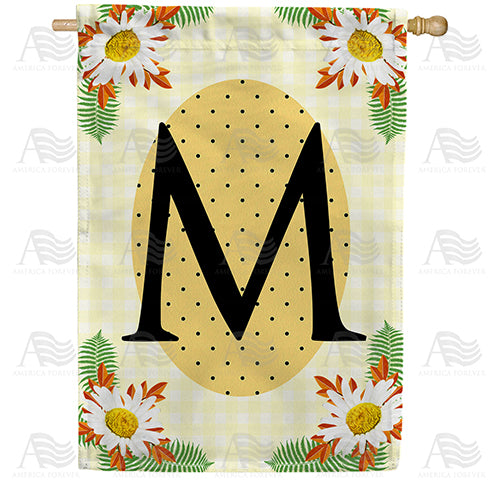 Yellow Gingham Daisies Monogram Double Sided House Flag