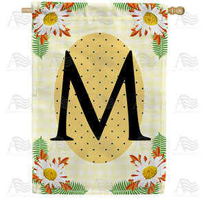 Yellow Gingham Daisies Monogram Double Sided House Flag