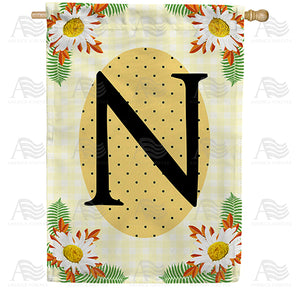 Yellow Gingham Daisies Monogram Double Sided House Flag