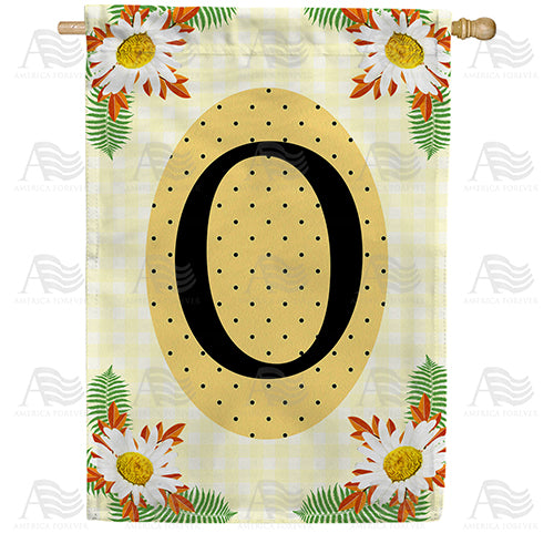 Yellow Gingham Daisies Monogram Double Sided House Flag