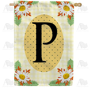 Yellow Gingham Daisies Monogram Double Sided House Flag
