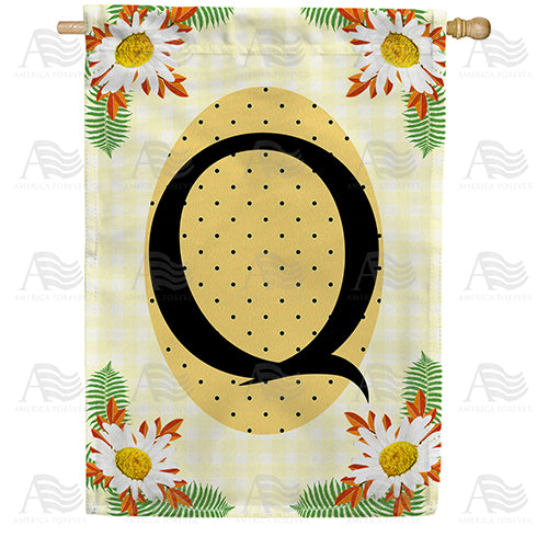 Yellow Gingham Daisies Monogram Double Sided House Flag