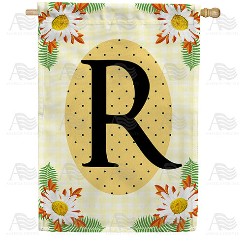 Yellow Gingham Daisies Monogram Double Sided House Flag
